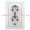 Розетка Intro Plano 1-208-01 с заземлением двойная 2X2P+E Schuko со шторками, 16А-250В, IP20, СУ, бе