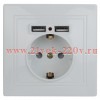Розетка Intro Plano 1-410-01 с заземлением 2P+E Schuko со шторками, 16А-250В + 2хUSB 5В-2,1А, IP20,