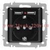 Розетка Intro Accent 6-410-05 , P+E Schuko со шторками, 16А-250В + 2хUSB, IP20, СУ, антрацит