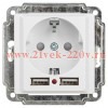 Розетка Intro Accent 6-410-01 P+E Schuko со шторками, 16А-250В + 2хUSB, IP20, СУ, белый