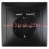 Розетка Intro Plano 1-410-05 с заземлением 2P+E Schuko со шторками, 16А-250В + 2хUSB 5В-2,1А, IP20,