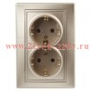Розетка Intro Plano 1-205-04 с заземлением двойная 2X2P+E Schuko, 16А-250В, IP20, СУ, шампань