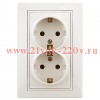 Розетка Intro Plano 1-205-02 с заземлением двойная 2X2P+E Schuko, 16А-250В, IP20, СУ, слоновая кость