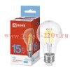 Лампа светодиодная LED-A60-deco грушевидная прозрачная 15Вт 230В E27 6500К 1480лм IN HOME 4690612055