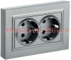 Розетка ИЭК BRITE 2х2P+E Schuko со шторками двойная 16А алюминий в сборе (РСш12-3-БрА) BR-R24-16-K47-F